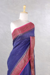 Purple And Pink Chanderi Silk Saree with Black Antique Zari Border
