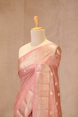 Dusty Peach Chanderi Silk Saree with Gold Zari Butis & Rich Pallu