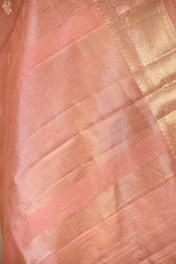 Dusty Peach Chanderi Silk Saree with Gold Zari Butis & Rich Pallu