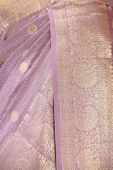 Lilac Chanderi Silk Saree with Gold Zari Floral Butis
