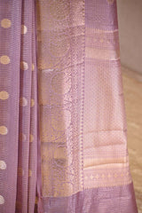 Lilac Chanderi Silk Saree with Gold Zari Floral Butis