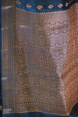 Classic Blue Chanderi Silk Saree with Antique Zari Floral Buti