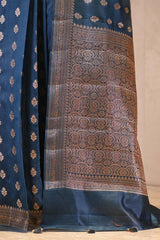 Classic Blue Chanderi Silk Saree with Antique Zari Floral Buti