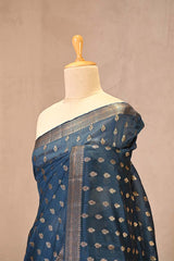 Classic Blue Chanderi Silk Saree with Antique Zari Floral Buti