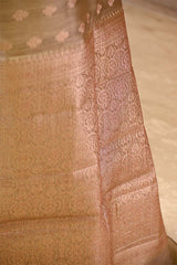 Tan Brown Chanderi Silk Saree with Antique Zari Floral Buti