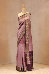 Wine Digital Printed Chanderi Silk Saree with Zari Checks & Floral Pallu