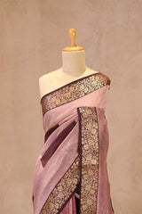 Wine Digital Printed Chanderi Silk Saree with Zari Checks & Floral Pallu