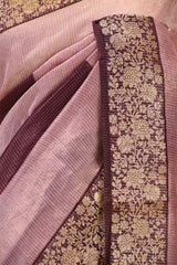 Wine Digital Printed Chanderi Silk Saree with Zari Checks & Floral Pallu