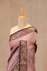 Wine Digital Printed Chanderi Silk Saree with Zari Checks & Floral Pallu