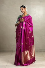 Magenta Banarasi Silk Saree with Zari Floral Motifs