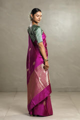 Magenta Banarasi Silk Saree with Zari Floral Motifs