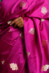 Magenta Banarasi Silk Saree with Zari Floral Motifs