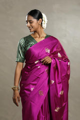 Magenta Banarasi Silk Saree with Zari Floral Motifs
