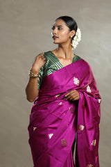 Magenta Banarasi Silk Saree with Zari Floral Motifs