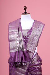 Purple Striped Woven Chiniya Silk Saree