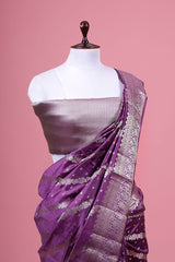 Purple Striped Woven Chiniya Silk Saree