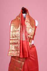 Rust Red Ethnic Woven Chiniya Silk Saree