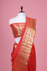 Rust Red Ethnic Woven Chiniya Silk Saree