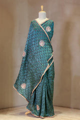 Olive Green Dupion Silk Saree with Mayur Motifs