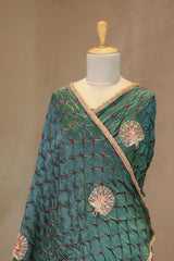 Olive Green Dupion Silk Saree with Mayur Motifs