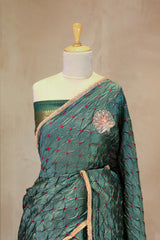 Olive Green Dupion Silk Saree with Mayur Motifs