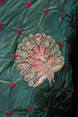 Olive Green Dupion Silk Saree with Mayur Motifs