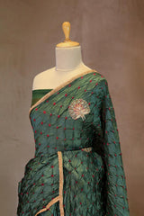 Olive Green Dupion Silk Saree with Mayur Motifs