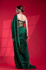Bottle Green Dupion Silk Saree with Mayur Motifs