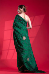 Bottle Green Dupion Silk Saree with Mayur Motifs