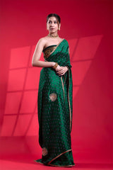 Bottle Green Dupion Silk Saree with Mayur Motifs