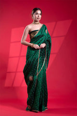 Bottle Green Dupion Silk Saree with Mayur Motifs