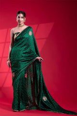 Bottle Green Dupion Silk Saree with Mayur Motifs
