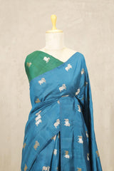 Cobalt Blue Banarasi Chiniya Silk Saree with Aghanya Motifs