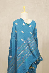 Cobalt Blue Banarasi Chiniya Silk Saree with Aghanya Motifs