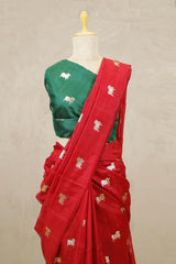 Red Banarasi Chiniya Silk Saree with Aghanya Motifs