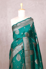 Rama Green Banarasi Chiniya Silk Saree with Gold Zari Work