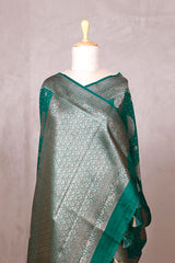 Rama Green Banarasi Chiniya Silk Saree with Gold Zari Work