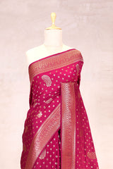 Magenta Banarasi Chiniya Silk Saree with Antique Zari Work