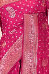 Magenta Banarasi Chiniya Silk Saree with Antique Zari Work