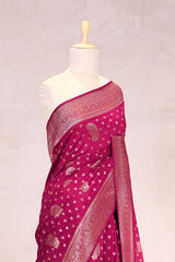 Magenta Banarasi Chiniya Silk Saree with Antique Zari Work