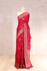 chiniya silk saree, red saree, banarasi saree, festive wear saree, wedding saree