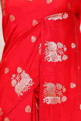 Red Banarasi Chiniya Silk Saree with Pichwai Border