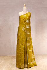 chiniya silk saree, green saree, banarasi saree, festive wear saree, wedding saree