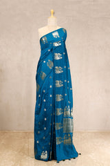 chiniya silk saree, blue saree, banarasi saree, festive wear saree, wedding saree