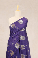 Navy Blue Banarasi Chiniya Silk Saree with Watergold Zari Work