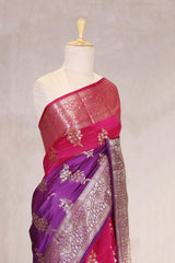Purple Pink Banarasi Dupion Silk Saree Meenakari Motifs