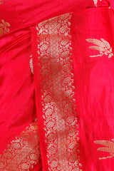 Red Dupion Silk Saree with Gold Zari Motifs