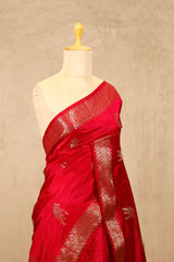 Red Dupion Silk Saree with Gold Zari Motifs