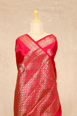 Red Dupion Silk Saree with Gold Zari Motifs