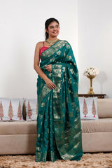 chiniya silk saree, green saree, banarasi saree, festive wear saree, wedding saree